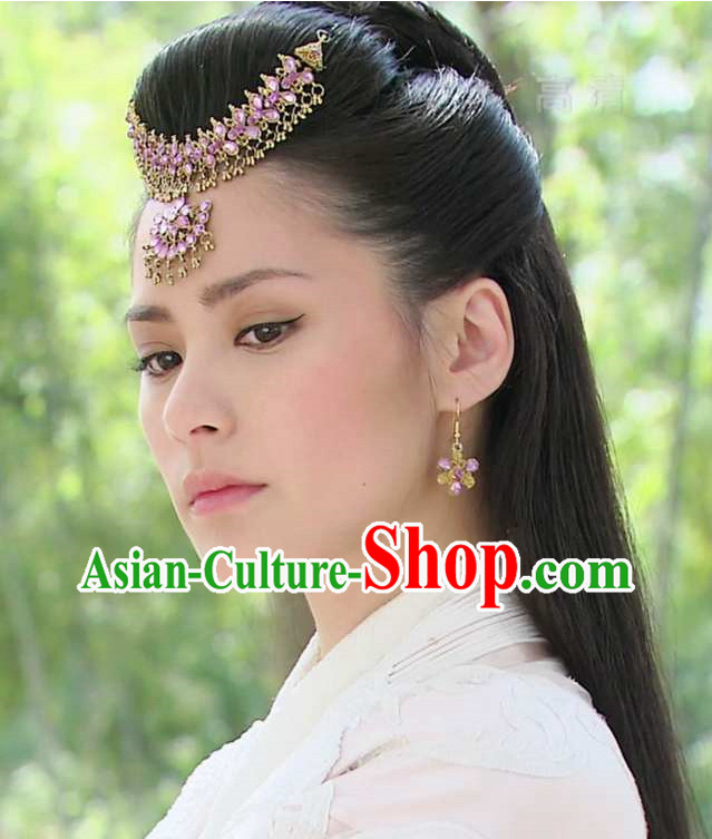 Top Chinese Fairy Hair Accessories Headpieces Hair Combs Jewellery and Earrings Complete Set