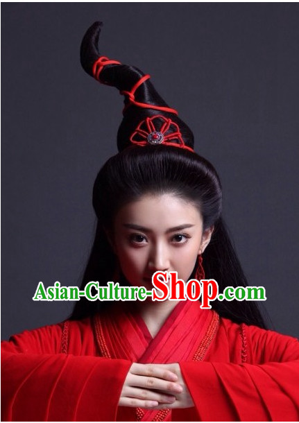 Supreme Chinese Princess Long Black Wig and Jewellery Accessories Wedding Headpieces