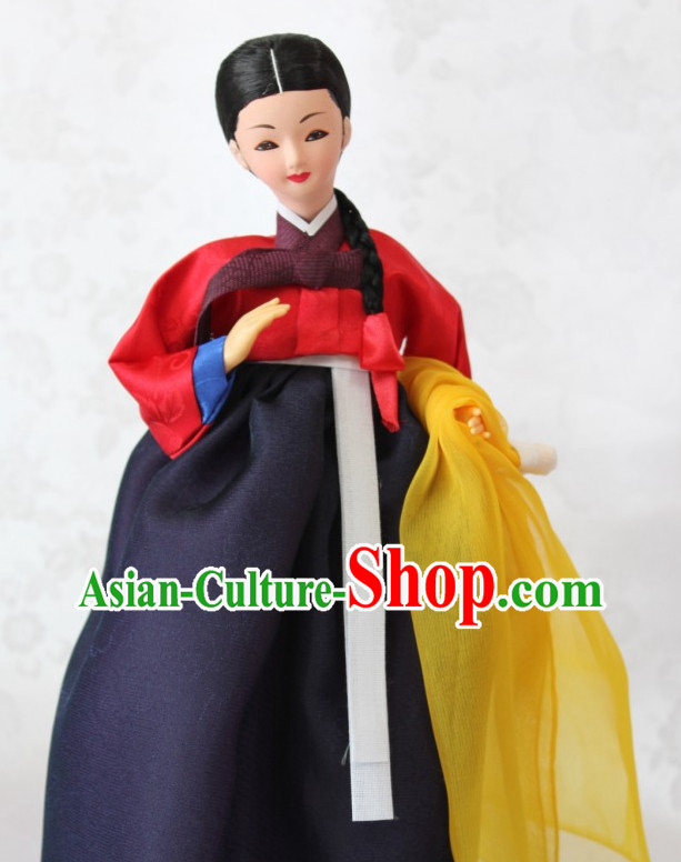 Korean Traditional Handmade Hanbok Silk Statues