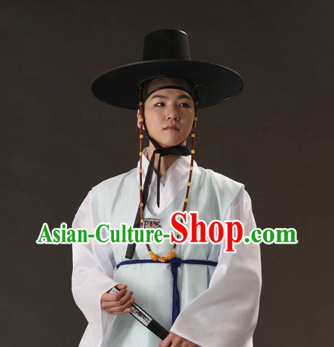 Korean Ancient Scholar Long Robe and Hat for Men