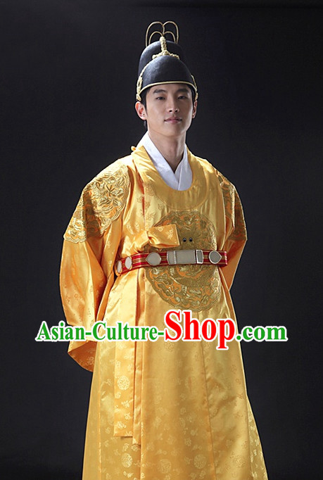 Korean Ancient Royal Emperor Costumes and Hat for Men