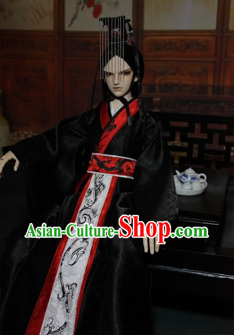 Asian Fashion Black Chinese Emperor Costumes and Crown for Men