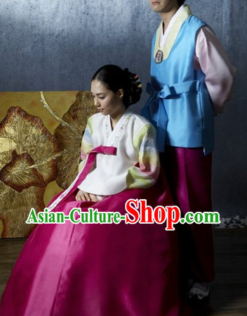 Korean Brides and Bridegrooms Wedding Hanbok Clothes Complete Set for Men and Women