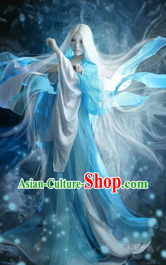 Chinese Costumes Traditional Clothing China Shop Blue White Fairy Cosplay Halloween Costumes
