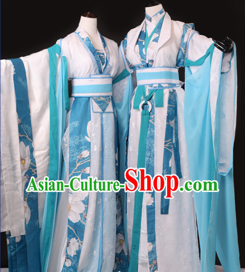 Chinese Male and Female Scholars Halloween Costumes Hanfu Suits Outfits 2 Sets