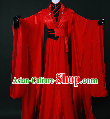 Chinese Red Romantic Wedding Gowns Hanfu Costumes