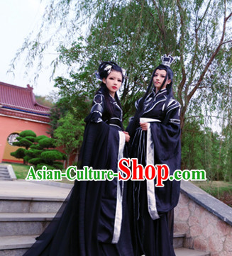 Chinese Black Male and Female Hanfu Cosplay Halloween Costumes Carnival Costumes 2 Sets