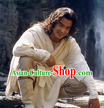 Chinese Pure White Hanfu Clothing Asia fashion China Civilization Complete Set for Men