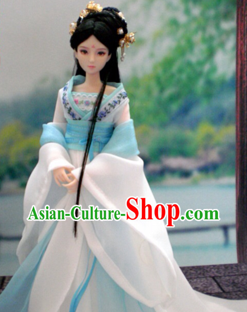 China Civilization Chinese Blue Hanfu Clothing and Hair Jewelry Complete Set for Women