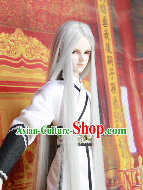 China Civilization Chinese Kimono Costume and White Long Wig for Men
