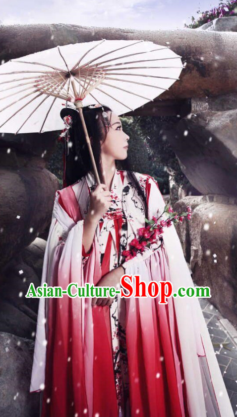 Chinese Fairy Costumes Asian Fashion Bridal Red Costumes and Hair Jewelry Complete Set for Women