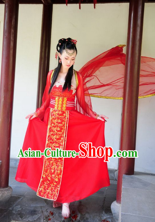 Asian Fashion Chinese Red Beauty Hanfu Clothing Complete Set for Women