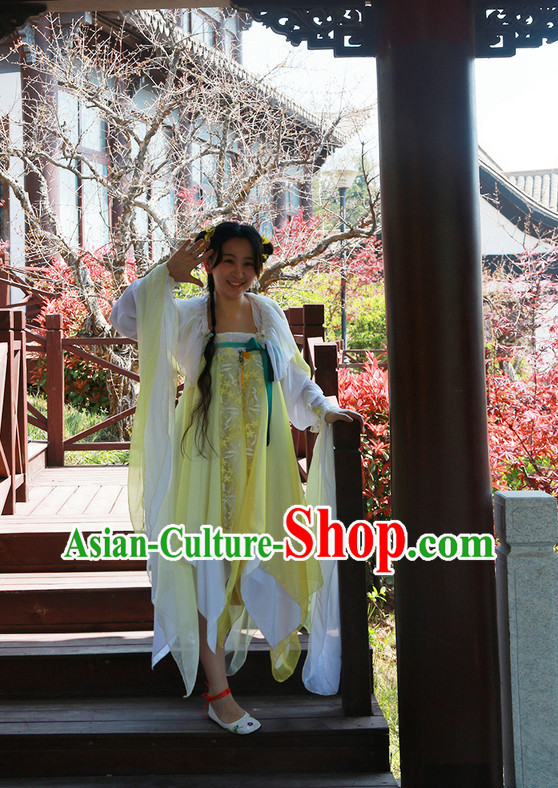 Asian Fashion Chinese Female Fairy Hanfu Clothing and Hair Jewelry Complete Set for Women