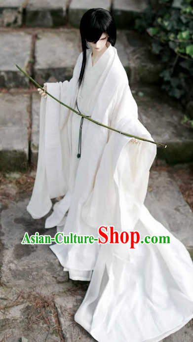 Asia Fashion China Civilization Chinese Pure White Hanfu Robe Complete Set