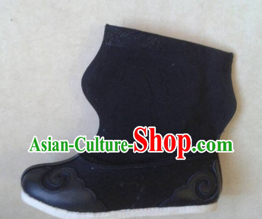 Handmade Chinese Traditional Ancient Warrior Wrestler Men Black Leather Boots Footwear