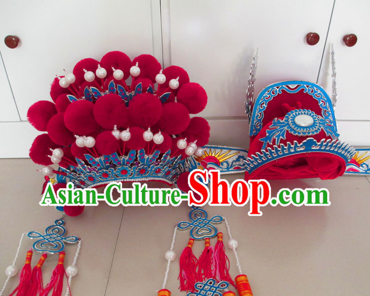 Lucky Red Asian Fashion Oriental Wedding Hat and Phoenix Crown for Men and Women