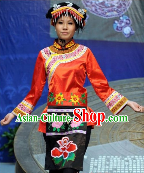 Asian Fashion Chinese Traditional Ethnic Clothing and Hat Complete Set