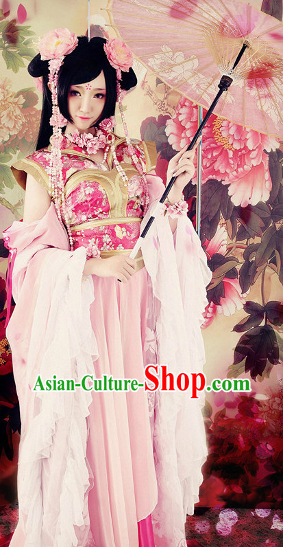 Chinese Traditional Princess Hanfu Suit and Headdresses Complete Set