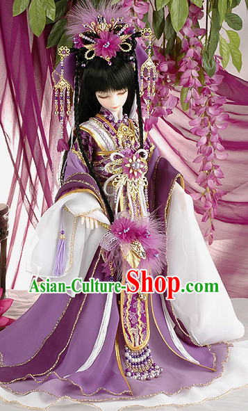 Chinese Traditional Princess Hanfu Clothes and Headdresses Complete Set