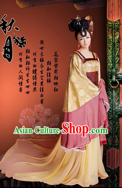 Long Trail Chinese Traditional Tang Dynasty Costumes and Headdresses Complete Set