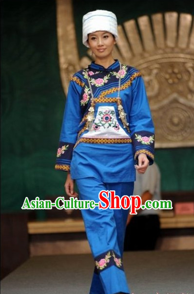Chinese Traditional Ethnic Clothing and Hat Complete Set for Women