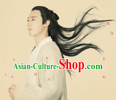 Chinese ancient long black wig for men ancient costumes