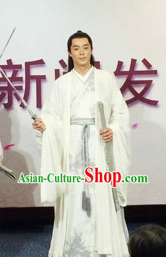 Chinese Ancient Deity White Gown Costumes Complete Set for Men