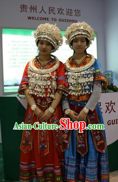 Oriental Clothing Chinese Miao Costumes and Silver Hat Complete Set