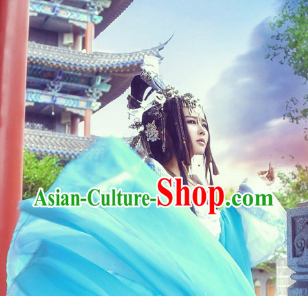 Chinese Ancient Style Guzhuang Black Long Wig Hair Extention Hair Jewelry Complete Set