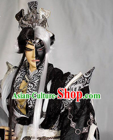 Chinese Halloween Cosplay White and Black Long Wig Hair Extention for Men