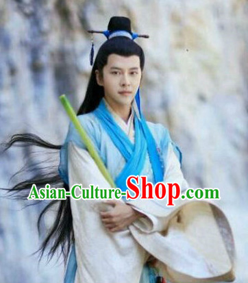 Chinese Traditional Hanfu Dress and Headbands Complete Set for Men