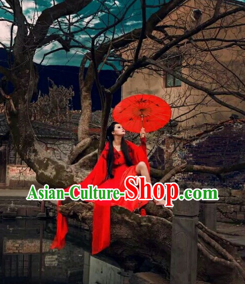 Asia Fashion Ancient China Culture Chinese Red Long Tail Hanfu Costumes
