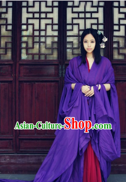 Asia Fashion Ancient China Culture Chinese Purple Long Tail Hanfu Dress