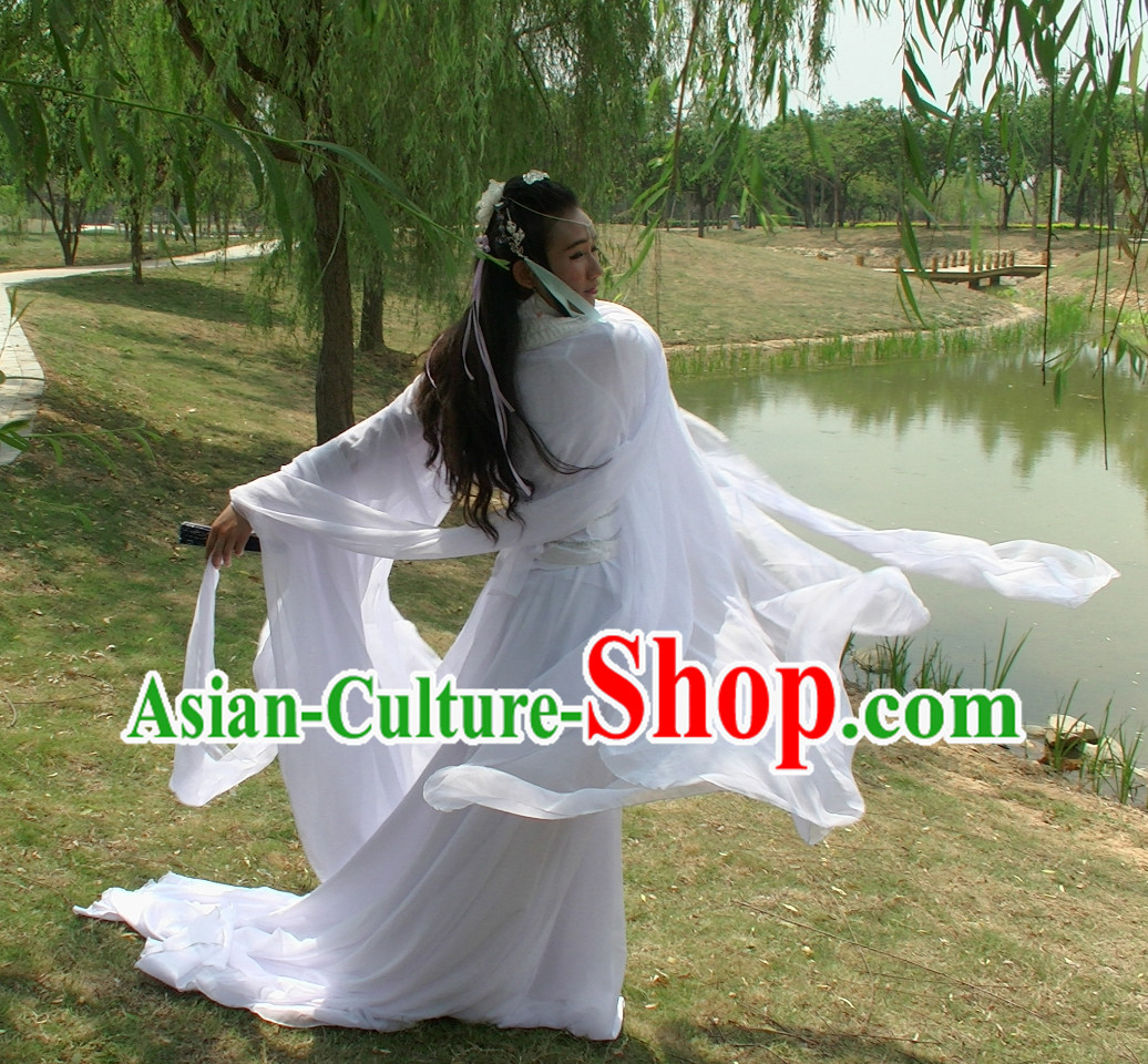 Asia Fashion Ancient China Culture Chinese Pure White Wide Sleeves Kimono Dress