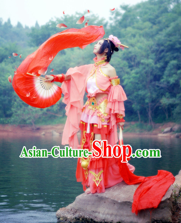 Asia Fashion Chinese Fan Dance Costumes and Hair Accessories Complete Set