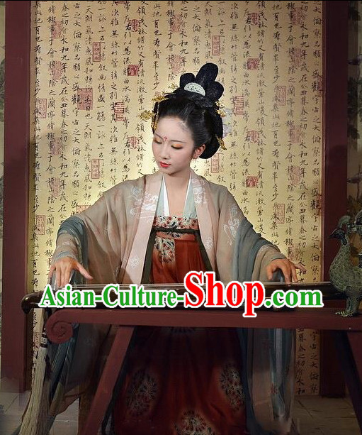 Asian Fashion Chinese Tang Dynasty Princess Clothes and Hat Complete Set