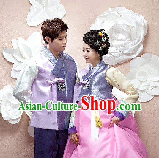 Traditional Korean Custom Made Couple Hanbok Costumes Complete Set
