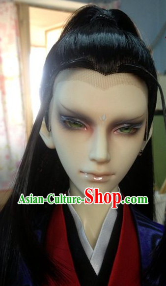 Chinese Traditional Black Long Wig for Men