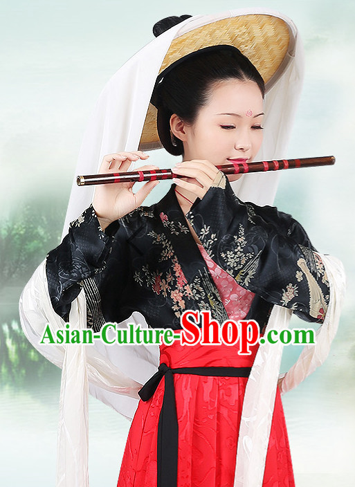 Chinese Ancient Mysterious Lady Clothing and Bamboo Hat Complete Set