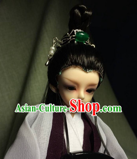Asia Fashion Chinese Prince Black Long Wig and Hair Accessories Headbands Hair Jewelry