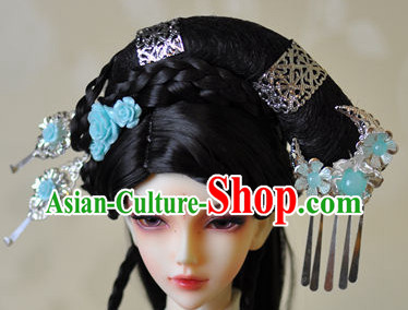 Traditional Chinese Women's Black Wig and Hair Jewelry