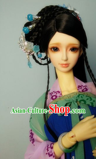 Traditional Chinese Costumes Black Wig and Hair Accessories Headbands