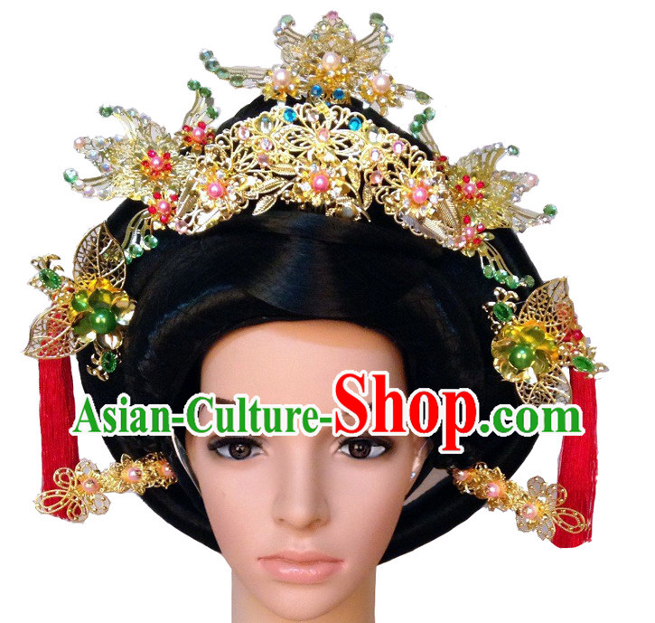 Handmade Chinese Empress Long Black Wig and Hair Accessories