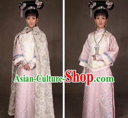 China Fashon Qing Dynasty Manchu Mandarin Princess Clothes and Headwear Complete Set