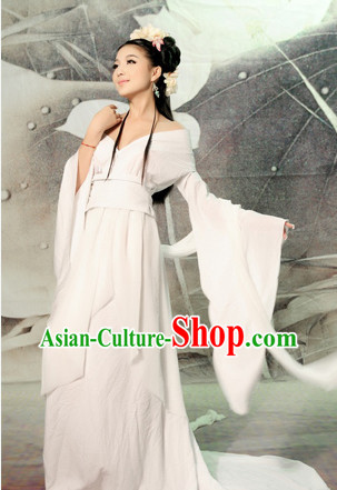 China Fashion Chinese Ancient Costume White Kimono Dress and Hair Jewelry Complete Set