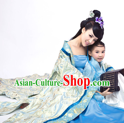 China Fashion Chinese Ancient Costume Mother and Son Outfits and Hair Jewelry Complete Set
