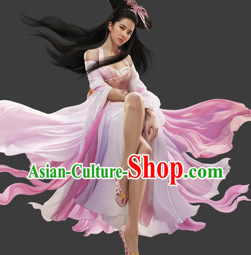 Chinese Ancient Fairy Costumes and Hair Jewelry Complete Set