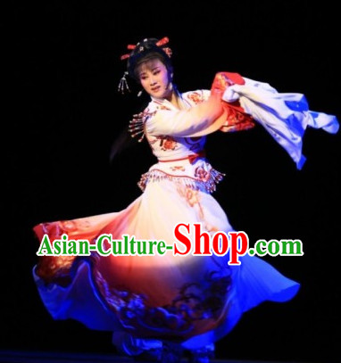 Chinese Traditional Long Sleeve Dancing Costumes and Hair Accessories Complete Set