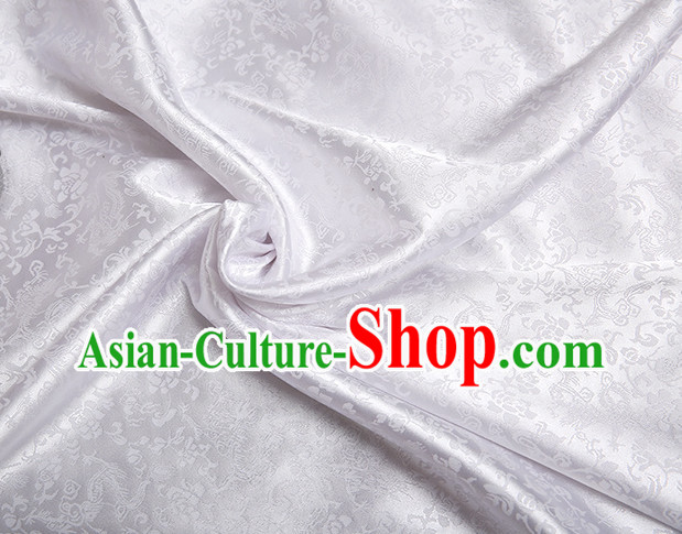 White Chinese Traditional Dragon Brocade Fabric