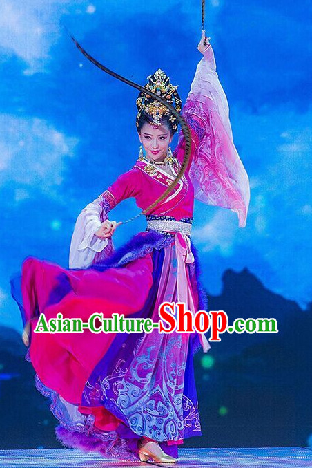 Chinese Ancient Beauty Diao Chan Stage Performance Dance Costumes and Headwear Complete Set